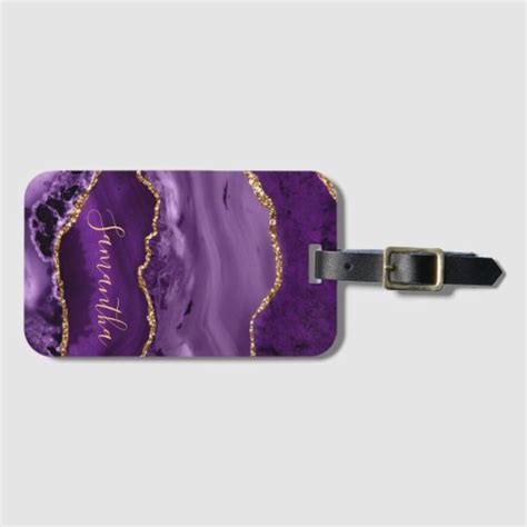 Purple And Faux Gold Glitter Marble Agate Luggage Tag Zazzle