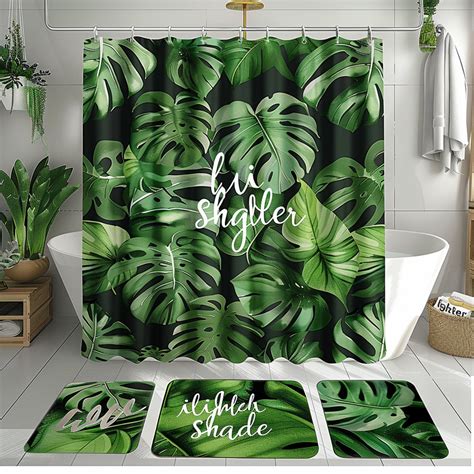 Exotic Monstera Deliciosa Bathroom Set Tropical Leaves Shower Curtain