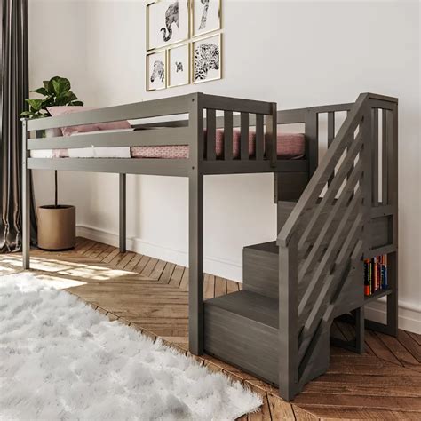 Kittitas Twin Low Loft Bed With Staircase In 2020 Low Loft Beds Twin