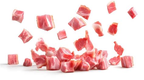 Bacon Cubes And Diced Smoked Ham Illustration On White Background