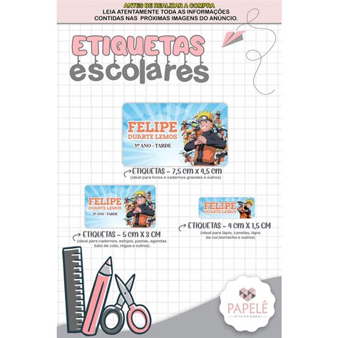 Kit Etiquetas Escolares Personalizadas Naruto Shopee Brasil