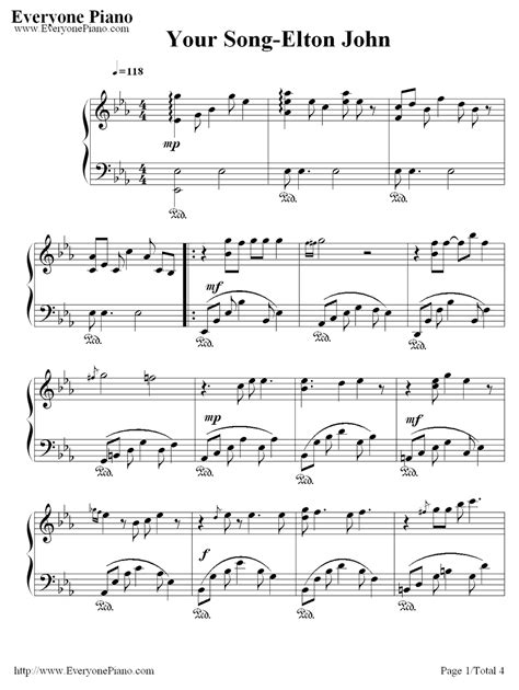 Your Song-Elton John Stave Preview 1-Free Piano Sheet Music & Piano ...