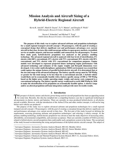 PDF Mission Analysis And Aircraft Sizing Of A Hybrid Electric