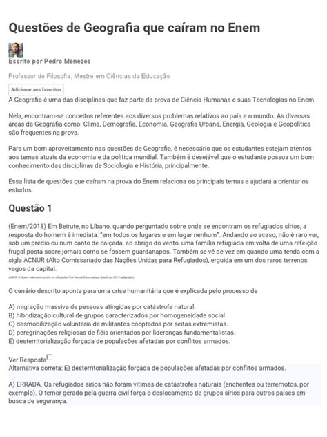 Questões de Geografia no Enem 2018 | PDF | Terremotos | Solo