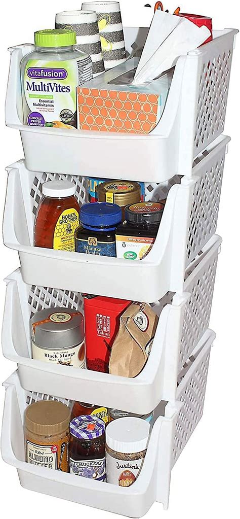 Skywin Plastic Stackable Storage Bins For Pantry Kitchen And Bathroom