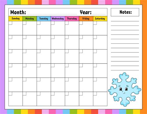 Blank Calendar Template For Kids