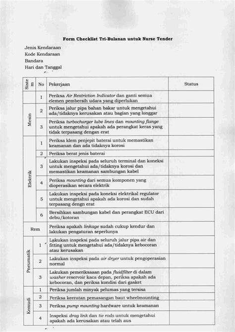 Detail Form Checklist Pemeriksaan Kendaraan Koleksi Nomer 20