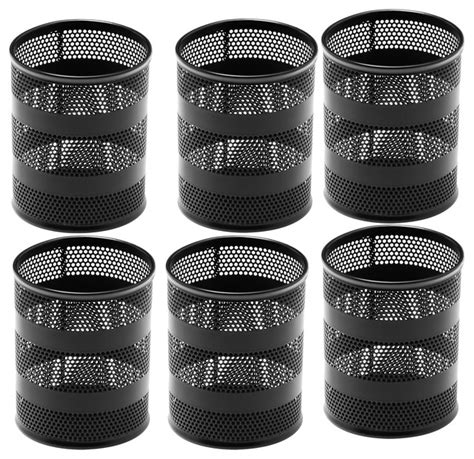 YBM Home Round Desk Steel Mesh Pen Cup Black 3 X3 X5 6 Pack