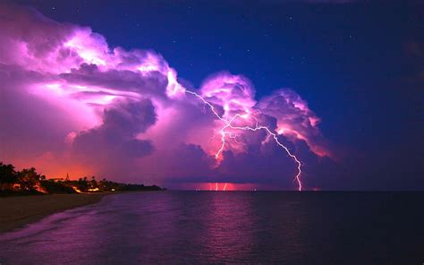 Free download | HD wallpaper: purple lightning, elements, coast, night ...