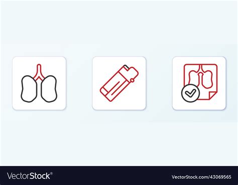 Set Line Lungs X Ray Diagnostics And Lighter Icon Vector Image