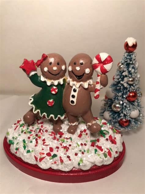 Gingerbread Couple On Snowy Base Etsy Gingerbread Christmas Decor