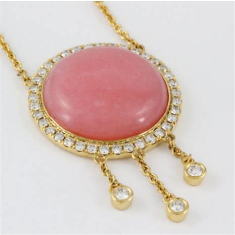 18 Karat Gold Necklace With Round Cabochon Pink Opal And Diamonds 53 Carat For Sale At 1stdibs