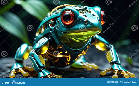 Clever Mix Futuristic Neon Blue Frog Evolves Gracefully In Mechanical