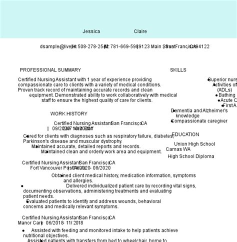 Cna Resume Examples For 2025