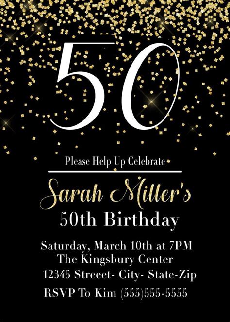 50th Birthday Party Decorations Printable Black And Gold 50 And