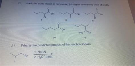 Solved 20 Rank The Acids Shown In Decreasing Strongest To Chegg