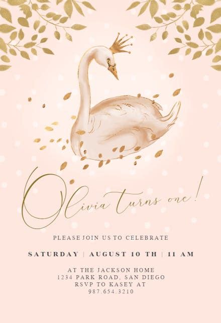 Princess Swan Birthday Invitation Template Free Greetings Island