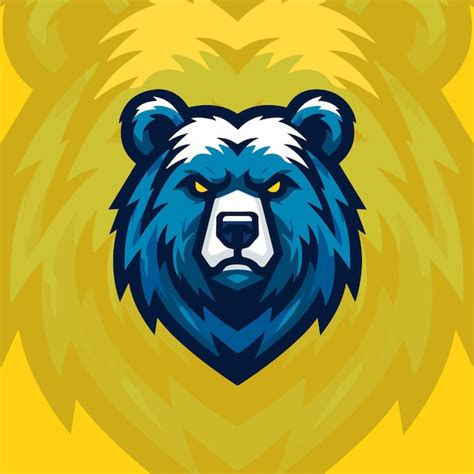 Blue Grizzly Bear Gaming Logo Esports Mascote Vetor Premium