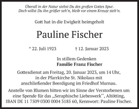 Traueranzeigen Von Pauline Fischer Trauer Merkur De