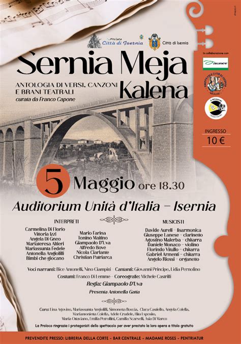 Sernia Meja Kalena ore 18 30 Auditorium Unità D Italia Comune di