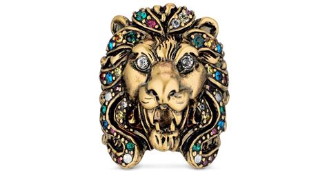 Gucci Lion Head Ring With In Gold Metallic Save 36 Lyst