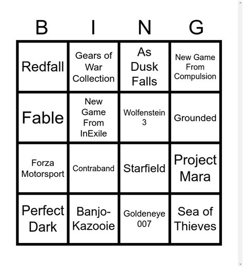 Xbox Bethesda Showcase Bingo Card