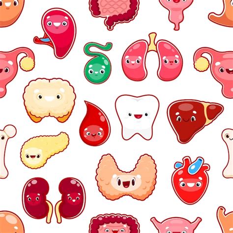 Premium Vector Cartoon Human Organ Characters Seamless Pattern