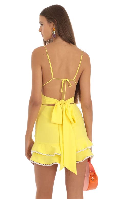 Tacy Double Ruffle Dress In Yellow LUCY IN THE SKY