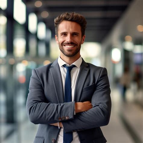 Premium Photo A Man With A Blue Tie That Says He Is Smiling