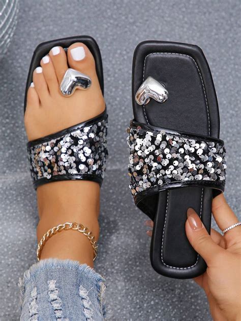 Sandalias De Hada Brillantes Para Mujeres Sandalias Planas De Punta