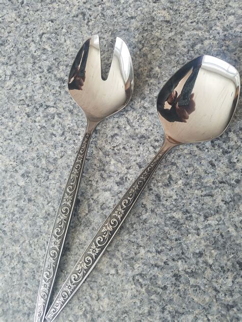 Vintage Salad Spoon And Fork Set Stainless Steel Salad Set Etsy