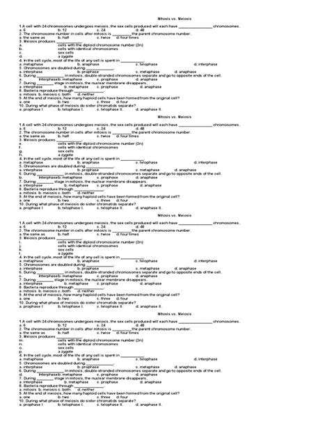 Mitosis Vs Meiosis Quiz - KEY | PDF | Meiosis | Mitosis