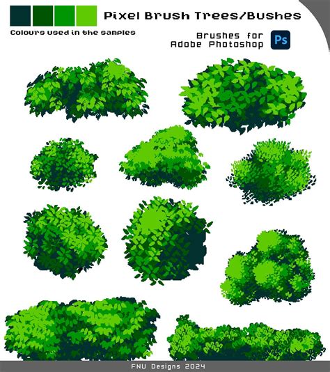 Pixel Art Aesthetic Trees And Shrub Brushes For Adobe Photoshop Etsy Canada