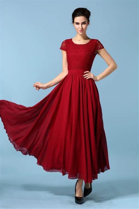 Spring Summer Lace Chiffon Red Long Dress New Large High Quality Slim