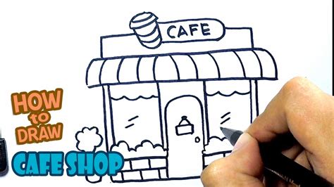 How To Draw Cafe Shop Drawing Step By Step Youtube