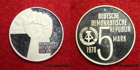 DDR 5 Mark Gedenkmünze 1978 Internationales Anti Apartheid Jahr PP