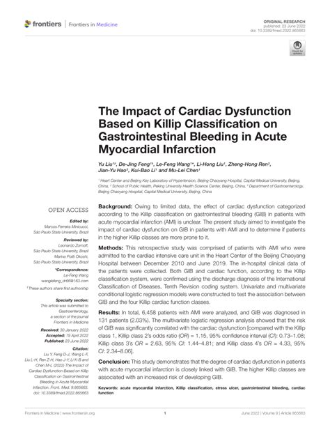 Pdf The Impact Of Cardiac Dysfunction Based On Killip Classification