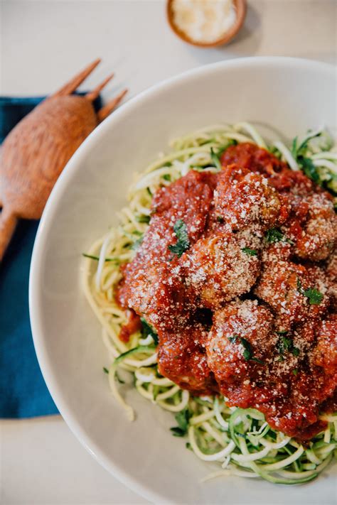 Italian Turkey Meatballs With Zucchini Noodles Caramelized