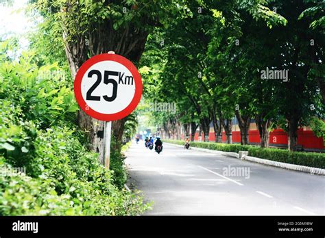 25 kilometer red road sign Stock Photo - Alamy