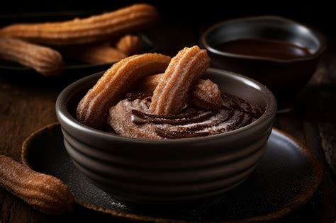 Premium Ai Image A Bowl Of Churros With A Churro In The Background