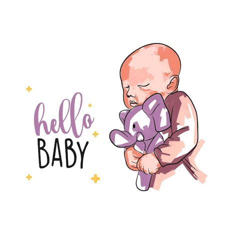 Premium Vector Baby Card Hello Baby Hand Lettering Little Boy With A