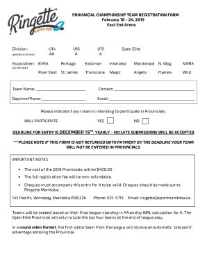 Fillable Online Provincial Championship Team Registration Form Fax