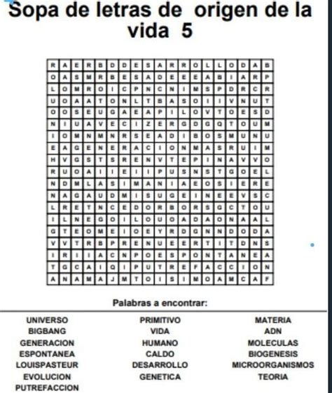 Tema El Origen De La Vida Tarea Resolver La Siguiente Sopa De Letra Brainlylat