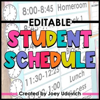 Schedule Cards Editable Clocks Back To School Classroom Decor