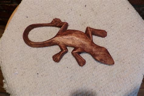 Hand Carved Wood Lizard Made To Hang On Your Wall Wooden Lizard Wood