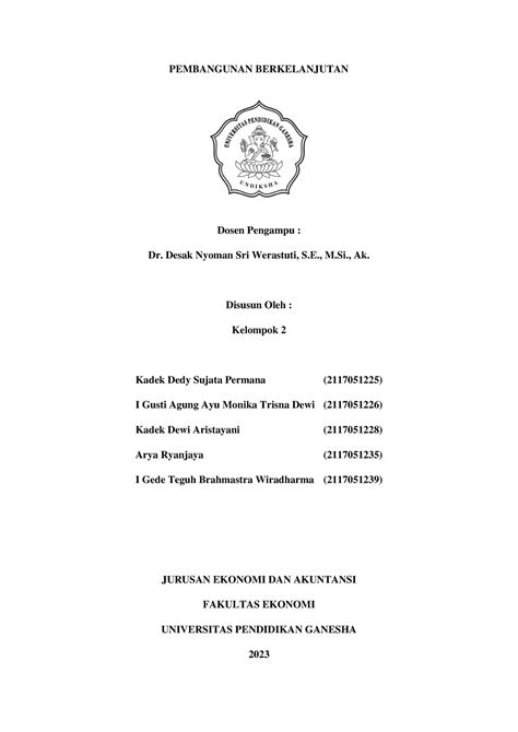 Makalah Kelompok 2 Pembangunan Berkelanjutan Pembangunan Berkelanjutan Dosen Pengampu Dr