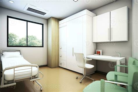 Ai Generative Doctors Consultation Room With Desk And Bed In Medical