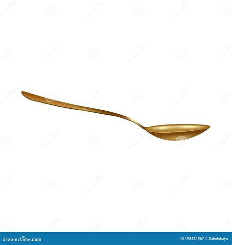 Gold Tea Spoon From Side View Realistic Mockup Isolated On White