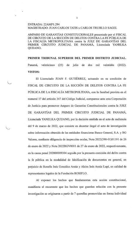 Amparo DE Garantias Informacion Bancaria - Derecho Penal II - USMA