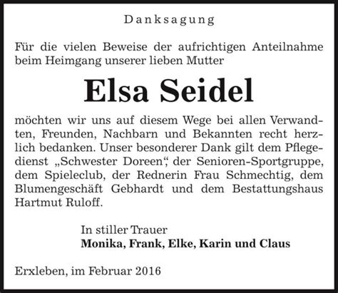 Traueranzeigen Von Elsa Seidel Abschied Nehmen De